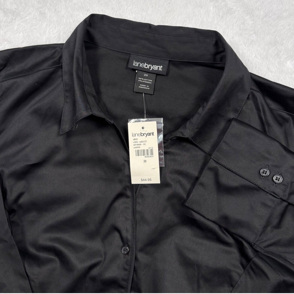 Lane Bryant Button Shirt Womens 20 Black Stretch Dress Casual Long Sleeve New